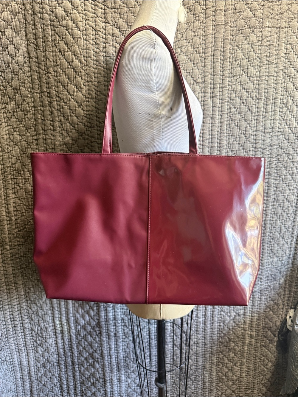 Saks Fifth Avenue Burgundy Patent & Matte Tote